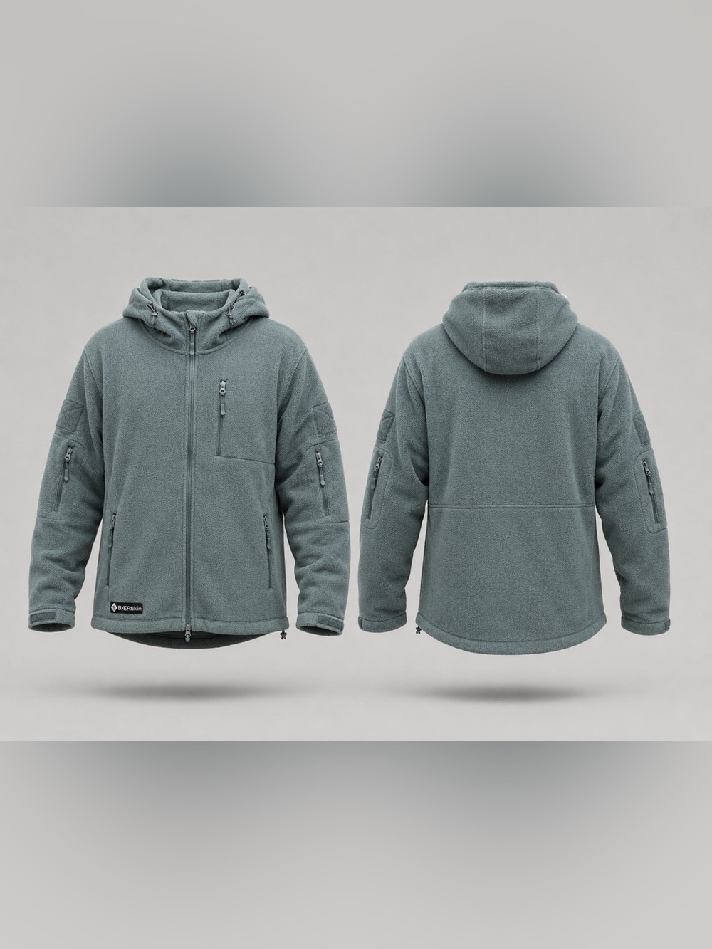 BAERSkin Men's Gray Hooded Jacket 2XL Full Zip Stand-Up Collar Zipper Logo
